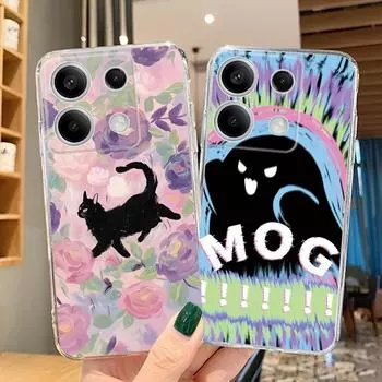 Милый чехол с рисунком кота в виде граффити для iPhone Samsung A55 M34 S24 Xiaomi Redmi 13 Pro 14C Huawei Honor, противоударный бампер для телефона TPU, устойчивый к царапинам, прозрачная задняя крышка Samsung Galaxy S20 FE
