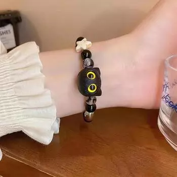 Милый черный кот бисерный браслет для женщин и мужчин черно-белые бусины мультфильм животных парный браслет модные ювелирные изделия подарок для влюбленных 2