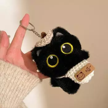 Милый Черный Кот Пищащий Плюшевые Животные Кукла Мягкая Игрушка Брелок Подвеска Украшение для Подвешивания на Рюкзак Девочковые Украшения для Сумки Детский Подарок белый