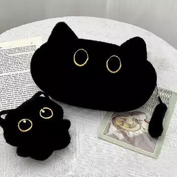 Милый черный кот плюшевый пенал мультяшное животное кукла ручка сумка большая емкость канцелярская сумка для хранения школьные принадлежности косметичка A1