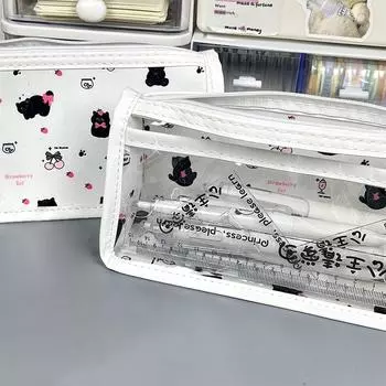 Милый черный маленький кот полупрозрачный пенал сумка для хранения большой емкости канцелярский мешок подарки 1pc