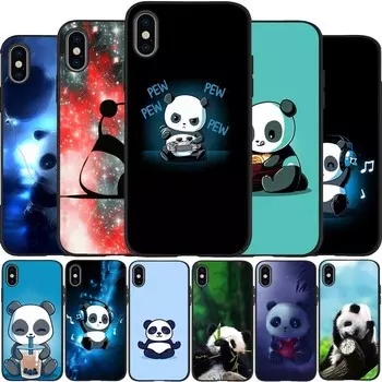 Милый черный силиконовый чехол для телефона с пандой для iPhone 12 XR XS Max 5 5S SE 2020 6 6S 7 8 PLUS X 11Pro Max11 Cover Shell iPhone 5 5S SE