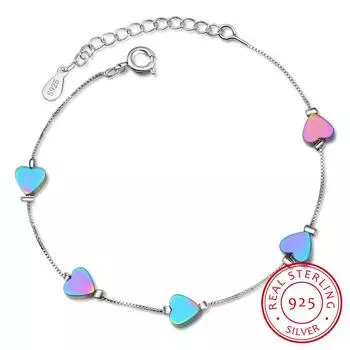 Милый цветной браслет в форме сердца с любовью из стерлингового серебра 925 пробы, милый браслет для женщин и девочек, ювелирные украшения для вечеринки, подарок на день рождения