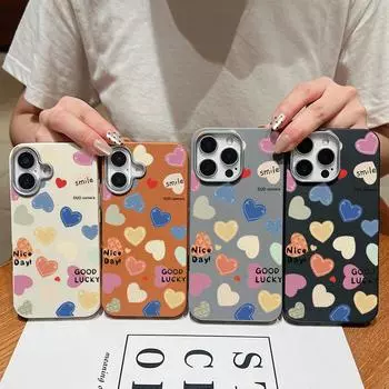 Милый цветной чехол с принтом сердец любви, ударопрочный, мягкий, из ТПУ, тонкий чехол для телефона iPhone 16 Pro Max 15 Pro 14 13 12 11, защита линз, матовая кожаная текстура iPhone 16 чёрный