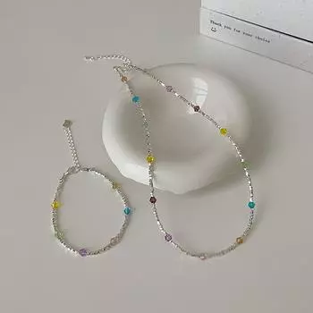 Милый цветной хрустальный сломанный серебряный браслет-ожерелье для женщин, летняя дофаминовая индивидуальная мода, универсальная цепочка на шею, цепочка на ключицу