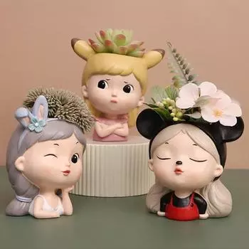 Милый цветочный горшок для девочек, суккулентный цветочный горшок из смолы, креативное растение в горшке для дома, гостиной, настольного украшения сада Medium