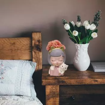 Милый цветочный горшок для девочки-кошки, форма из эпоксидной смолы, держатель для суккулентов, силиконовая форма для поделок, домашний декор