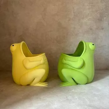 Милый цветочный горшок с лягушкой, горшок для сочных растений, пластиковый кашпо, настольный орнамент, ручка, контейнер, украшение для дома и сада жёлтый