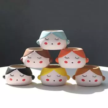 Милый цветочный горшок с ручной росписью, керамический горшок для сочных растений, домашний декор, украшение для сада, настольные украшения, горшок для растений бонсай No.1