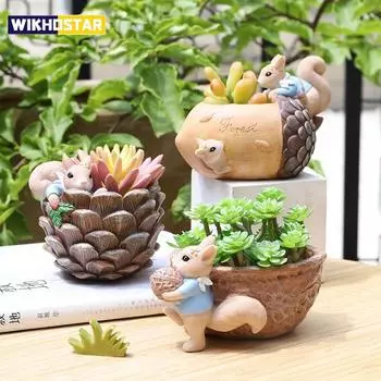 Милый цветочный горшок в форме белки из смолы, декоративный цветочный горшок для животных, садовый горшок для растений, настольные украшения для сада A