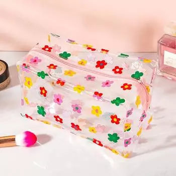 Милый цветочный прозрачный пенал из ПВХ, пенал большой емкости, канцелярские принадлежности для девочек, косметичка, школьные принадлежности разноцветный