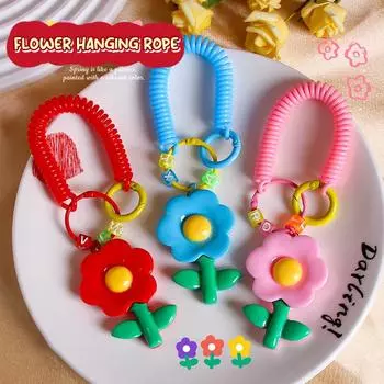 Милый цветок, весенний брелок для ключей с веревкой, милый брелок с цветами конфетного цвета, кулон, кавайный рюкзак, украшения, аксессуары, подарки