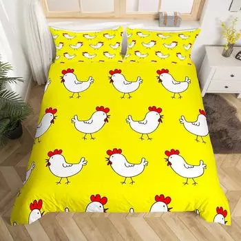 Милый цыпленок пододеяльник желтый комплект постельного белья милый фермерский животный трехпредметный комплект EU single 135*200