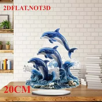 Милый дельфин, плоский акрил 2D, настольное украшение, орнаменты, подходит для офиса, гостиной, подарки, Рождество, Хэллоуин 20cm