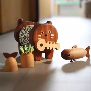 Милый деревянный держатель для бумажных полотенец в виде кошки, креативное бумажное полотенце, декоративная полка, ресторан, кухонная открывалка для бутылок Fishbone