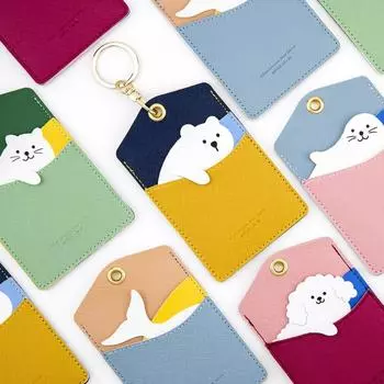 Милый держатель для карт в виде животного, защитный чехол для удостоверения личности из искусственной кожи, брелок для ключей, футляр для кредитной карты, упаковка