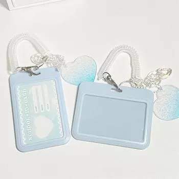 Милый держатель для кредитных карт для девочек с подвеской Love, кавайный держатель для бейджа, чехол для студенческой автобусной карты с пружинным шнуром