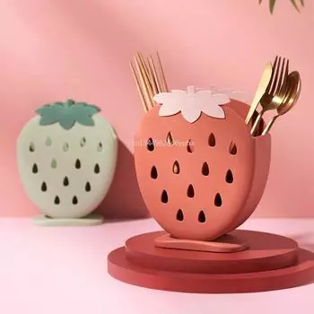 Милый держатель для палочек для еды в виде клубники, полка для сушки кухонных столовых приборов, полая полка для сушки столовых приборов, ложек, вилок, ножей