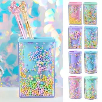 Милый держатель для пузырьковой ручки, многоцелевой настольный органайзер, канцелярские принадлежности, держатель для кистей для макияжа с разноцветными пузырьковыми шариками Round розовый