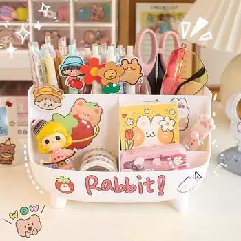 Милый держатель для ручек для девочек, студентов, офисный стол, большая емкость, канцелярские принадлежности, ведро для ручек, простая подставка для ручек, коробка для хранения белый