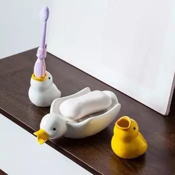 Милый держатель для зубных щеток в виде утки, высокая прочность, легко чистить, стойка для хранения зубных щеток в форме животного, украшение для ванной комнаты A белый