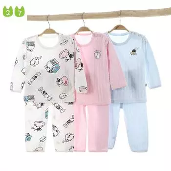 Милый детский домашний костюм, летние пижамы из чистого хлопка для мальчиков и девочек с героями мультфильмов 80cm