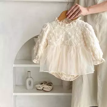 Милый детский комбинезон из конопляной смеси, повседневная теплая одежда для маленьких девочек, однотонный осенний комбинезон bafanou 21071 66cm(3-6M) бежевый