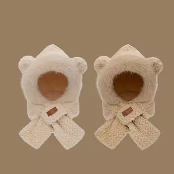 Милый детский комплект шапка с ушками медведя шарф перчатки зимние шапки теплые повседневные плюшевые шапки для мальчиков повседневные флисовые шапки для девочек хаки
