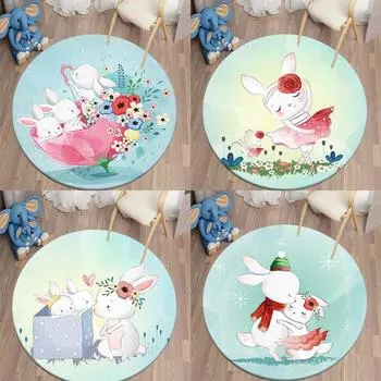 Милый детский круглый ковер с мультяшным принтом и узором кролика, ковер для гостиной, спальни, украшение для дома, круглый коврик 40cm