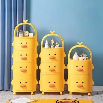 Милый детский шкаф для хранения вещей, отделочная стойка, подвижная полка для хранения детских игрушек, маленькая мультяшная желтая утка, тележка для закусок и всякой всячины