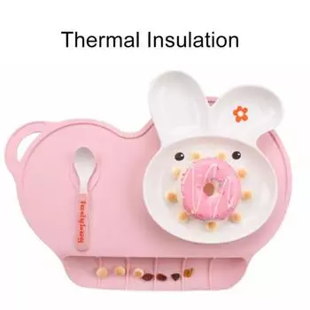 Милый детский складной моющийся силиконовый держатель для миски, коврик для тарелки, посуда, коврик серый