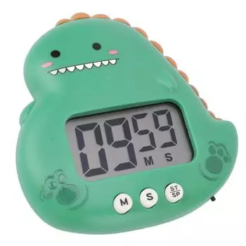 Милый детский таймер с динозавром, большой ЖК-дисплей, громкий будильник, цифровой кухонный таймер с магнитным обратным отсчетом зелёный