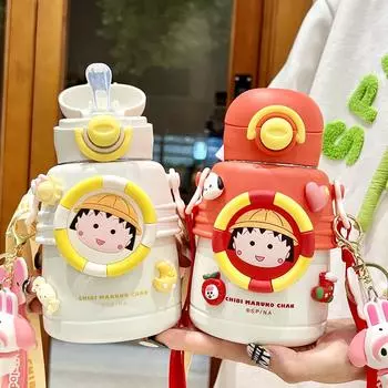 Милый детский термос с героями мультфильмов, бутылка для воды с соломой, термоизоляционная чашка из нержавеющей стали для девочек, школьные чайники для детского сада 600ml