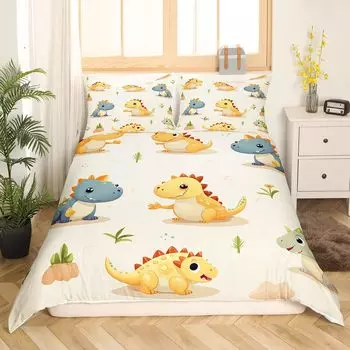 Милый динозавр пододеяльник King Queen Kawaii мультфильм дикий динозавр комплект постельного белья для детей мальчиков девочек животные джунглей одеяло чехол EU Single(135x200cm)
