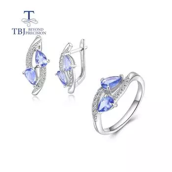 Милый дизайн, комплект ювелирных изделий из натурального танзанита, драгоценный камень, простые кольца, серьги, комплект ювелирных изделий из стерлингового серебра 925 пробы, изысканные украшения для женщин us ring size6# синий