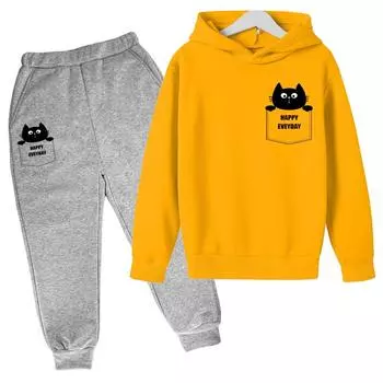 Милый дизайн с изображением кота Одежда для девочек от 1 до 12 лет 2024 Детская одежда Зимний детский комплект для мальчиков Детский комплект для мальчиков 100