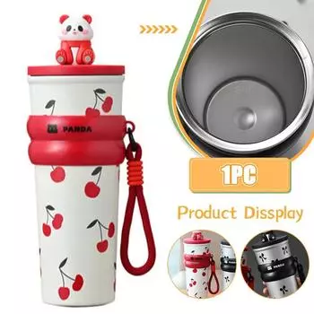 Милый дизайн в виде панды, термокружка с холодной изоляцией для воды, автомобильная термокружка большой емкости с трубочкой, внутренний вкладыш, кофейная кружка 304, 700ml чёрный