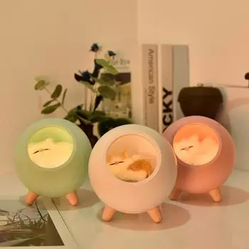 Милый дом сенсорный затемняющий котенок ночник для детей детская спальня прикроватная лампа зарядка креативный подарок кошки домашняя атмосфера декор Audio model белый