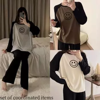 Милый домашний костюм, спортивный костюм для бега, пижама из 2 предметов, женская одежда на весну и осень, брюки с длинными рукавами, повседневный комплект из двух предметов для студентов M серый