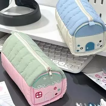 Милый домик сумка для ручек Большая вместимость для хранения канцелярских принадлежностей Канцелярская коробка Студенческая сумка для ручек Корейский канцелярский пенал для карандашей розовый