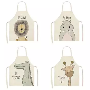 Милый фартук с принтом животных, кухонный фартук для приготовления пищи, Лев, Лось, Медведь, Лиса, нагрудник с велосипедным принтом, детский и женский семейный нагрудник без рукавов 47X38CM