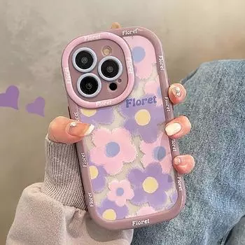Милый фиолетовый цветок модный противоударный чехол-бампер с цветочным принтом для телефона Iphone 14 Pro Max 11 12 13 Pro Max прозрачный мягкий чехол на заднюю панель For iPhone 12