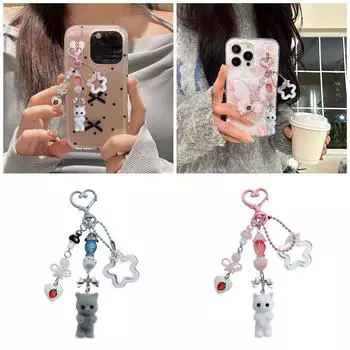 Милый флокированный брелок с изображением кота, звезды и сердца, кулон, милые подвесные украшения, брелок для ключей, подвеска для кошелька, сумки, рюкзака, сумки 1pc розовый