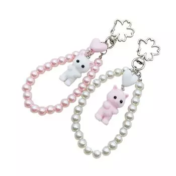 Милый флокированный кот любовь искусственный жемчуг бусины брелок мобильный телефон цепочка анти-потеряшка шнурок плюшевый котенок сумка кулон цепочка для камеры A2