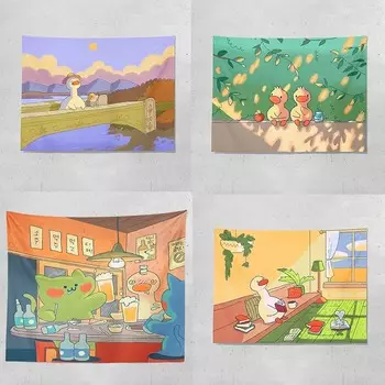 Милый фон с уткой, ткань для украшения стен дома, гобелен для офиса, гостиной, гобелен 100x75cm