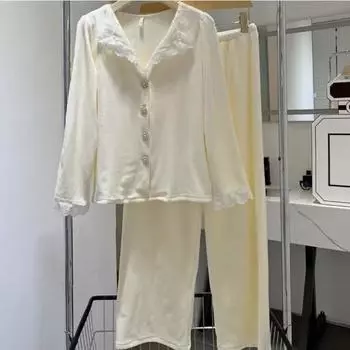 Милый французский пижамный комплект New Island Velvet Женская пижама верхняя одежда осень-зима кружевной фланелевый брючный костюм домашняя одежда одежда для отдыха M