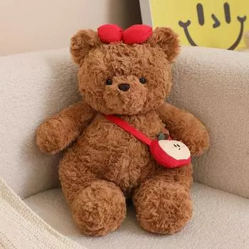 Милый фруктовый рюкзак-медведь, клетчатый нагрудник, плюшевый мишка, молочный плюшевый мишка, плюшевая игрушка, подарок на детский день 30cm