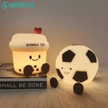 Милый футбольный силиконовый ночник перезаряжаемый таймер детская спальная лампа 3 уровня затемнения сенсорный датчик прикроватная настольная лампа