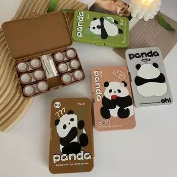 Милый футляр для контактных линз с зеркалом в виде панды, вмещает 6 пар, дорожный набор, портативный контейнер для замачивания контактных линз, карманная мини-коробка коричневый