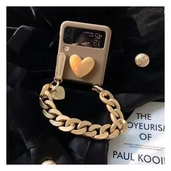 Милый гальванический чехол для телефона с сердечком любви для Samsung Galaxy Z Flip 4 3, жесткий чехол для ПК с портативным браслетом For Samsung Z Flip 3